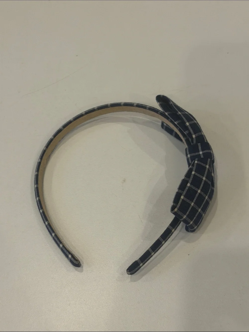 Checked Navy Bow Headband for Kids
